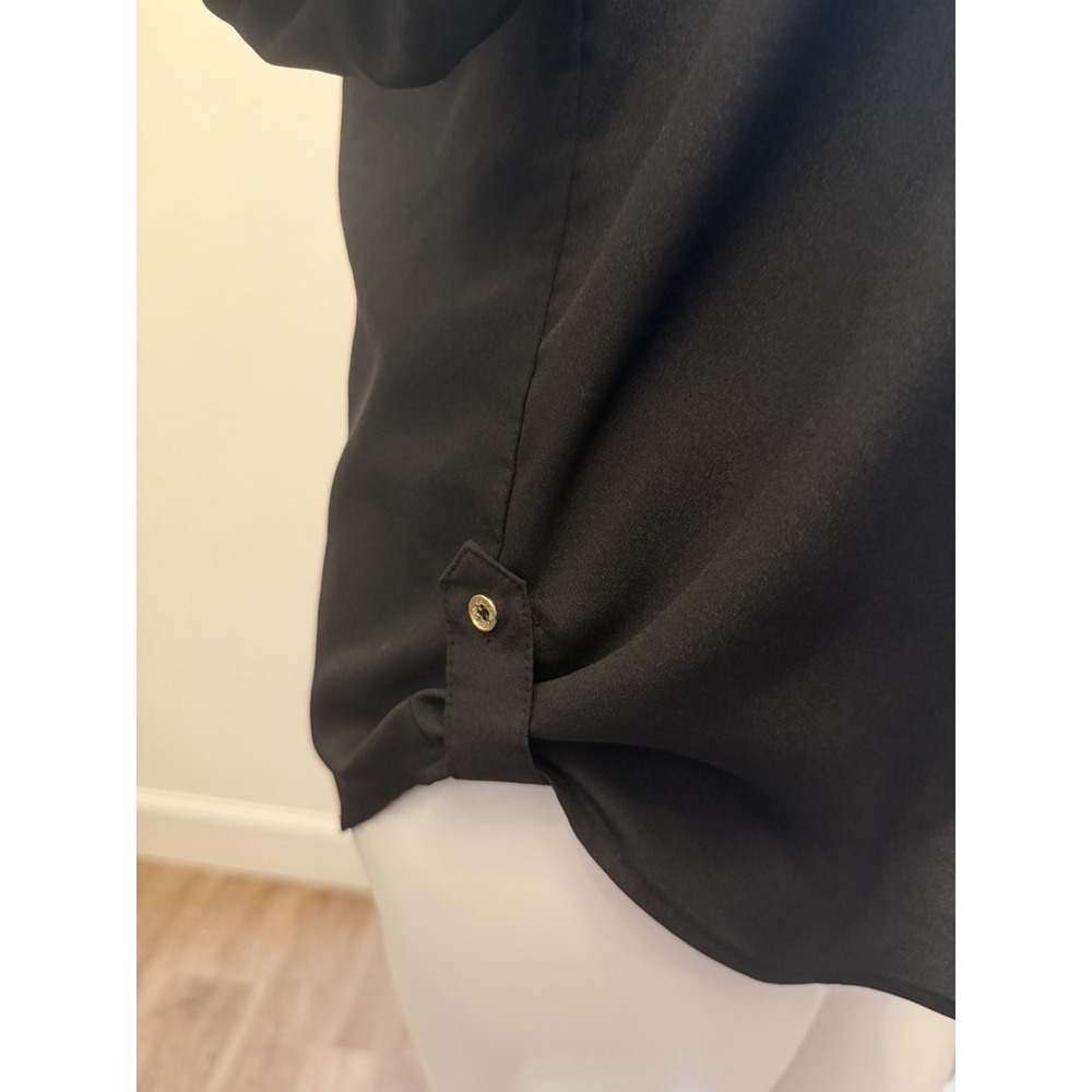 Calvin Klein Zip Pocket Blouse Sz M Button Front Career Office Roll Tab Sleeve - Picture 3 of 13